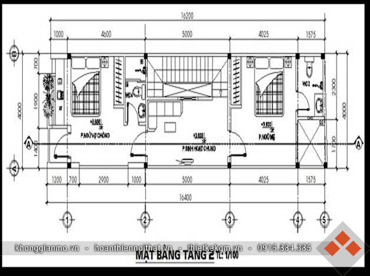 Thiết kế kiến trúc nhà ống  2 tầng 4x15m  tại Hưng Yên